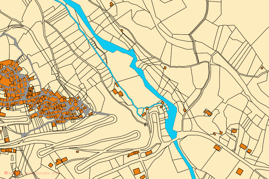 Mappa catastale del centro di Abriola: particelle e fabbricati, cartografia Agenzia delle Entrate