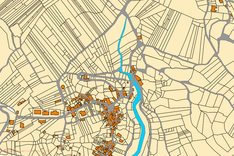 Mappa catastale del centro di Acquafondata: particelle e fabbricati, cartografia Agenzia delle Entrate