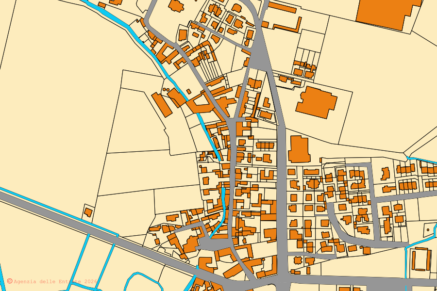 Mappa catastale del centro di Acquanegra Cremonese: particelle e fabbricati, cartografia Agenzia delle Entrate