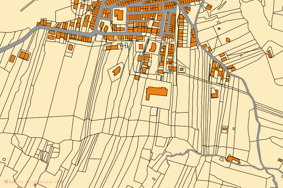 Mappa catastale del centro di Acquaviva Platani: particelle e fabbricati, cartografia Agenzia delle Entrate