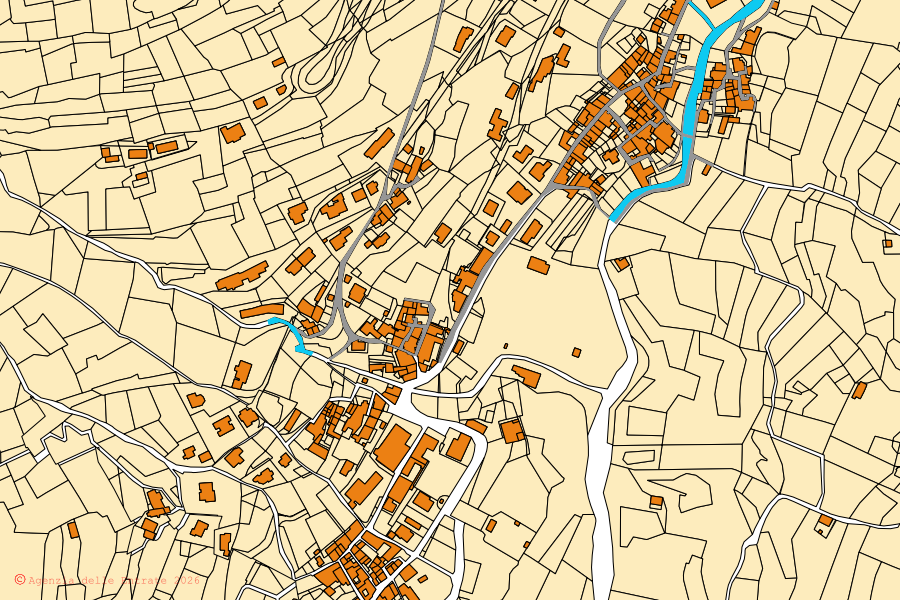 Mappa catastale del centro di Adrara San Rocco: particelle e fabbricati, cartografia Agenzia delle Entrate
