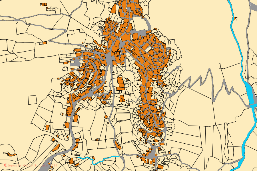 Mappa catastale del centro di Aieta: particelle e fabbricati, cartografia Agenzia delle Entrate