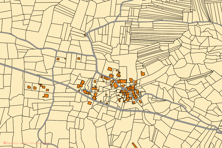 Mappa catastale del centro di Aisone: particelle e fabbricati, cartografia Agenzia delle Entrate