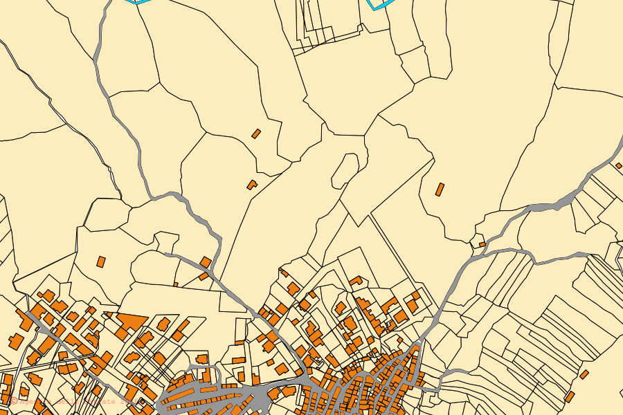 Mappa catastale del centro di Alà dei Sardi: particelle e fabbricati, cartografia Agenzia delle Entrate