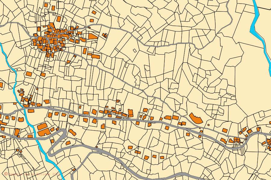 Mappa catastale del centro di Ala di Stura: particelle e fabbricati, cartografia Agenzia delle Entrate