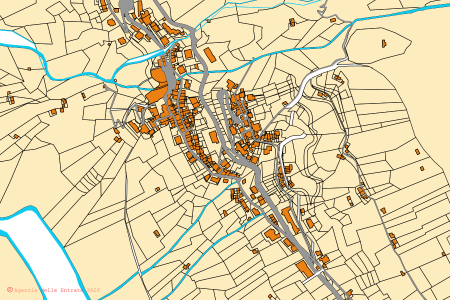Mappa catastale del centro di Albaredo per San Marco: particelle e fabbricati, cartografia Agenzia delle Entrate