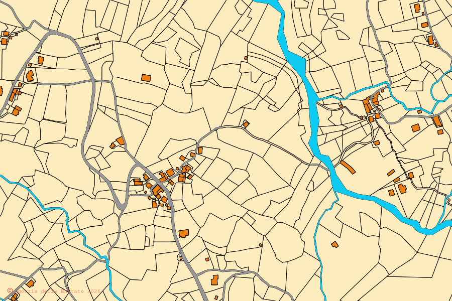 Mappa catastale del centro di Albareto: particelle e fabbricati, cartografia Agenzia delle Entrate