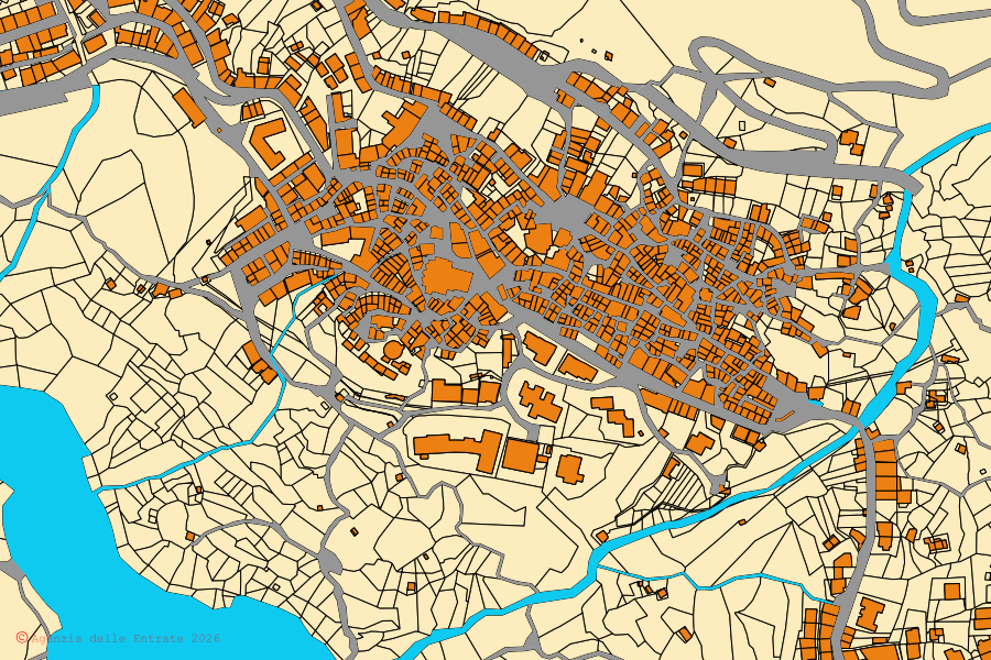 Mappa catastale del centro di Alcara li Fusi: particelle e fabbricati, cartografia Agenzia delle Entrate