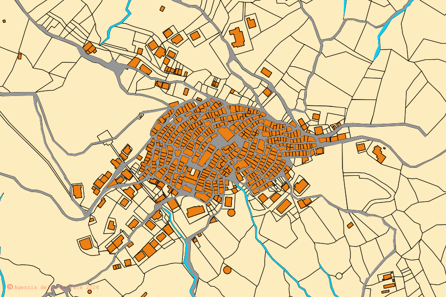 Mappa catastale del centro di Alessandria del Carretto: particelle e fabbricati, cartografia Agenzia delle Entrate