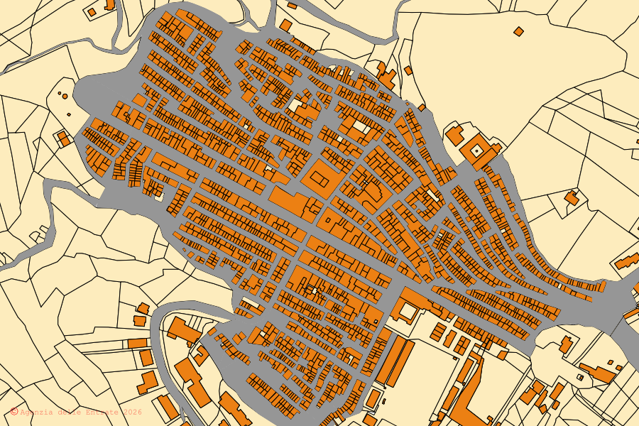 Mappa catastale del centro di Alessandria della Rocca: particelle e fabbricati, cartografia Agenzia delle Entrate