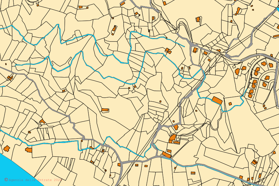 Mappa catastale del centro di Alì Terme: particelle e fabbricati, cartografia Agenzia delle Entrate