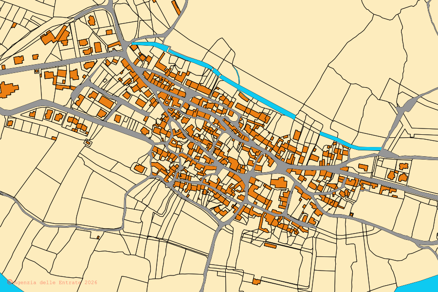 Mappa catastale del centro di Allai: particelle e fabbricati, cartografia Agenzia delle Entrate