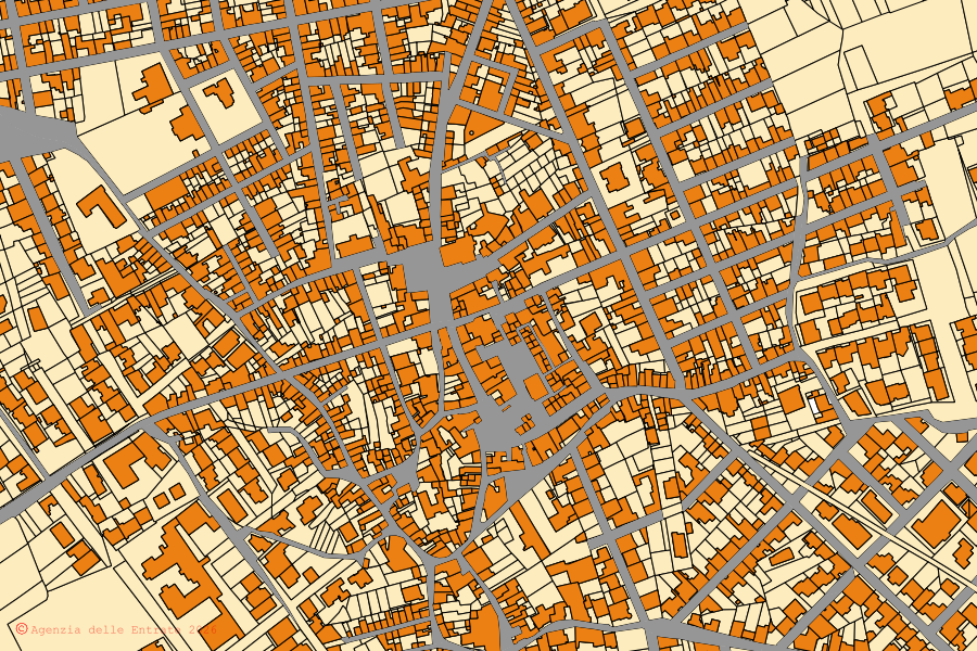 Mappa catastale del centro di Alliste: particelle e fabbricati, cartografia Agenzia delle Entrate