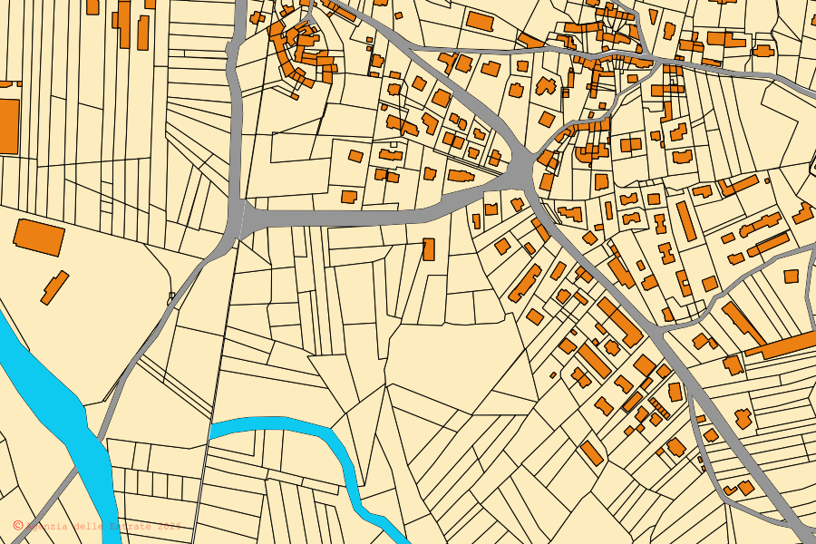 Mappa catastale del centro di Almese: particelle e fabbricati, cartografia Agenzia delle Entrate