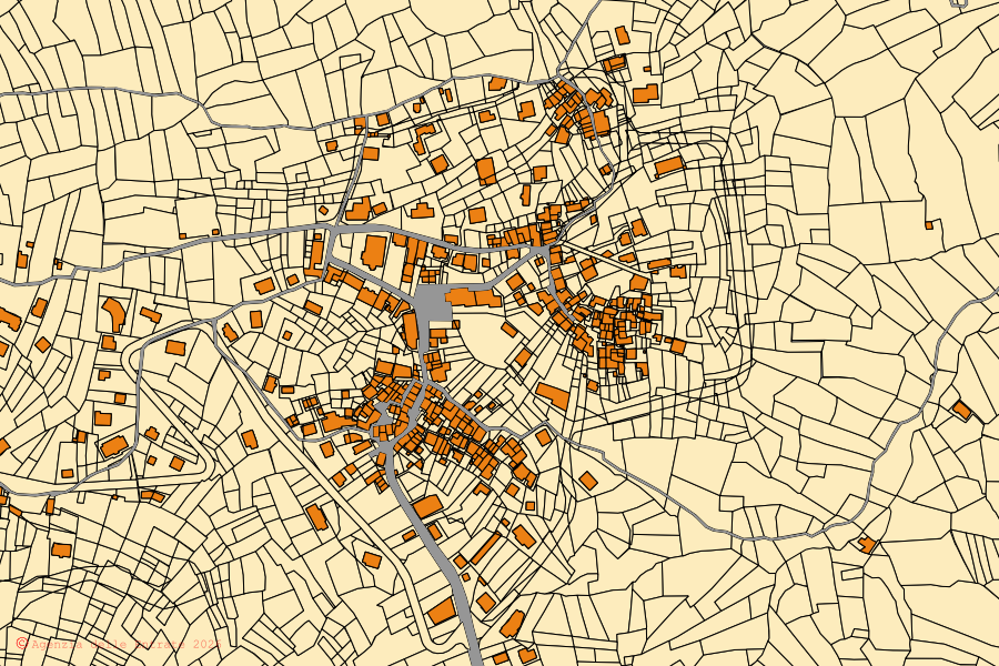 Mappa catastale del centro di Alpette: particelle e fabbricati, cartografia Agenzia delle Entrate