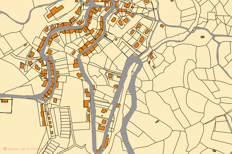 Mappa catastale del centro di Anela: particelle e fabbricati, cartografia Agenzia delle Entrate