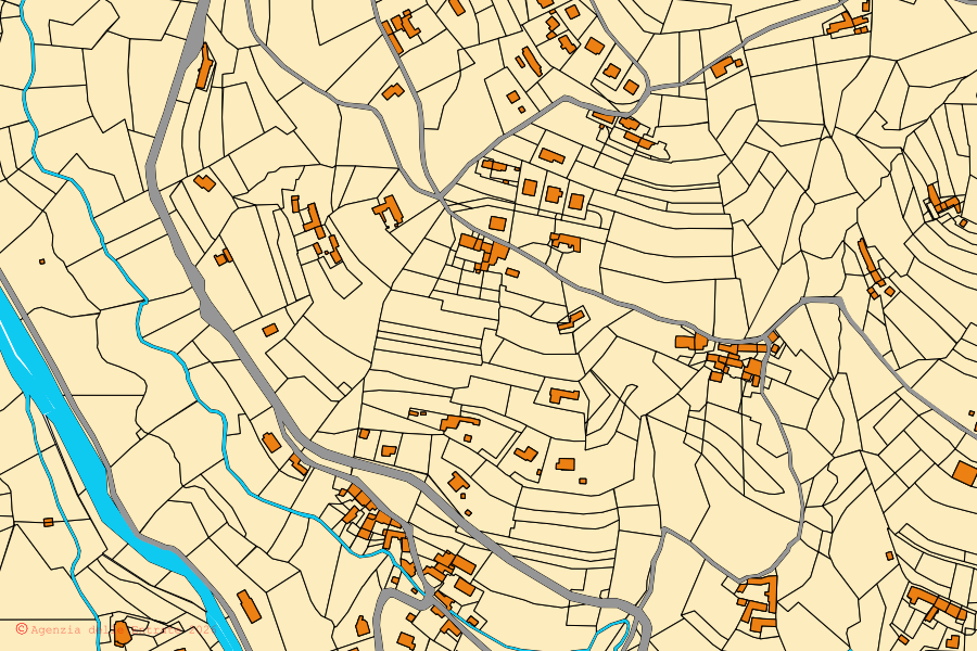 Mappa catastale del centro di Angrogna: particelle e fabbricati, cartografia Agenzia delle Entrate