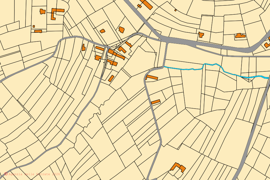 Mappa catastale del centro di Antignano: particelle e fabbricati, cartografia Agenzia delle Entrate