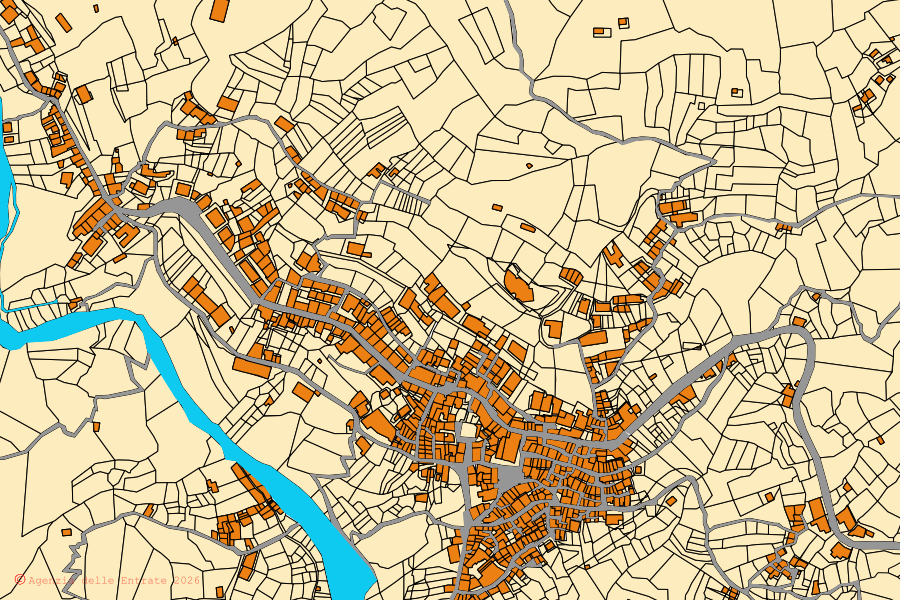 Mappa catastale del centro di Antillo: particelle e fabbricati, cartografia Agenzia delle Entrate
