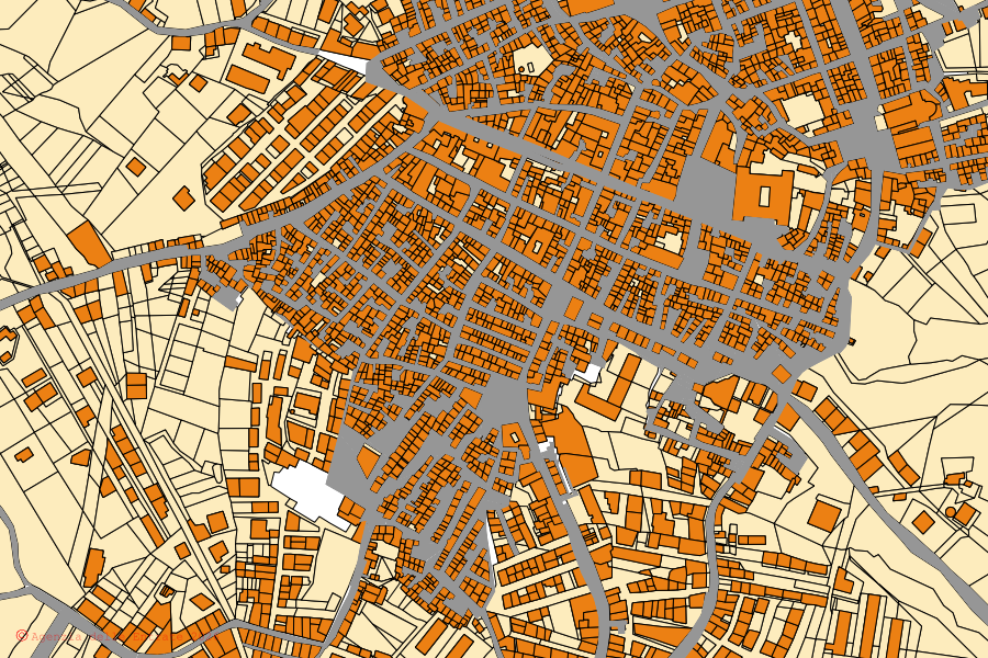 Mappa catastale del centro di Aragona: particelle e fabbricati, cartografia Agenzia delle Entrate