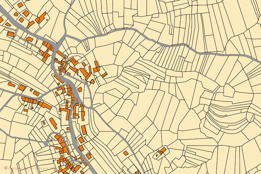 Mappa catastale del centro di Aramengo: particelle e fabbricati, cartografia Agenzia delle Entrate