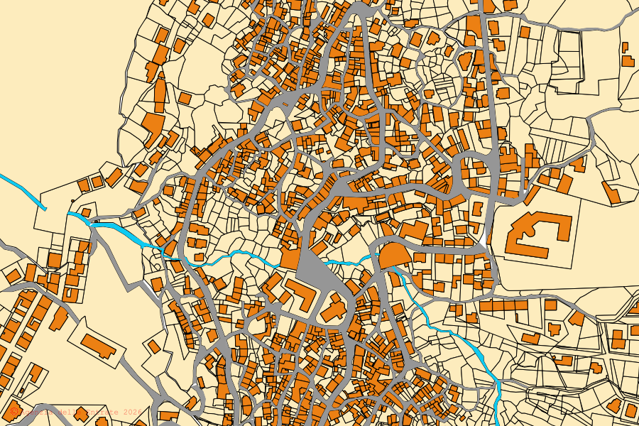 Mappa catastale del centro di Arzana: particelle e fabbricati, cartografia Agenzia delle Entrate