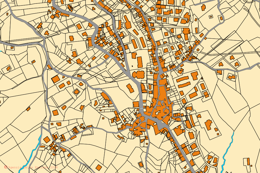 Mappa catastale del centro di Ascea: particelle e fabbricati, cartografia Agenzia delle Entrate