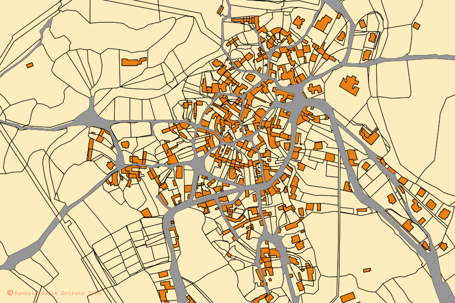 Mappa catastale del centro di Asuni: particelle e fabbricati, cartografia Agenzia delle Entrate