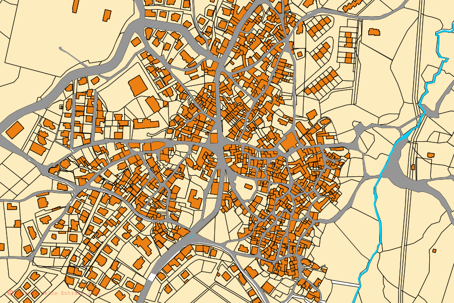 Mappa catastale del centro di Atzara: particelle e fabbricati, cartografia Agenzia delle Entrate