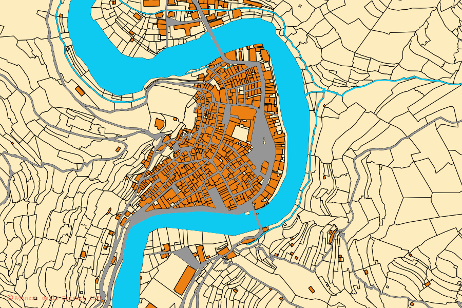 Mappa catastale del centro di Badalucco: particelle e fabbricati, cartografia Agenzia delle Entrate