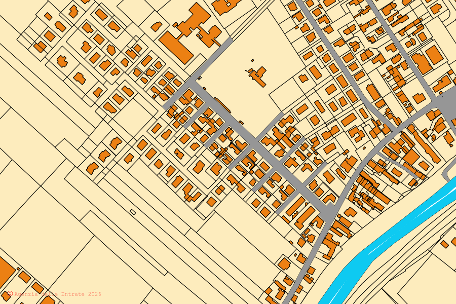Mappa catastale del centro di Bagnacavallo: particelle e fabbricati, cartografia Agenzia delle Entrate
