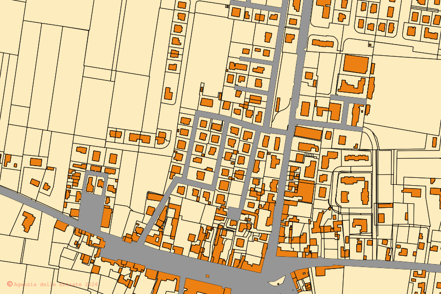 Mappa catastale del centro di Bagnoli di Sopra: particelle e fabbricati, cartografia Agenzia delle Entrate