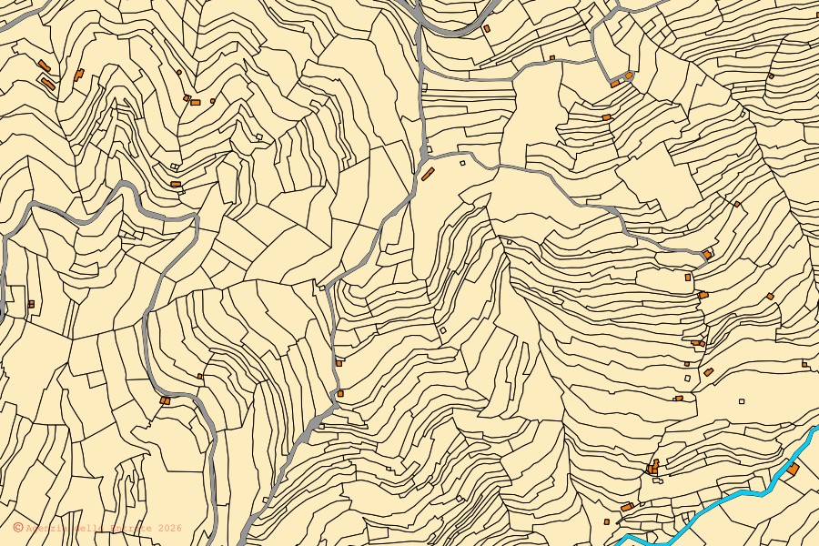 Mappa catastale del centro di Bajardo: particelle e fabbricati, cartografia Agenzia delle Entrate