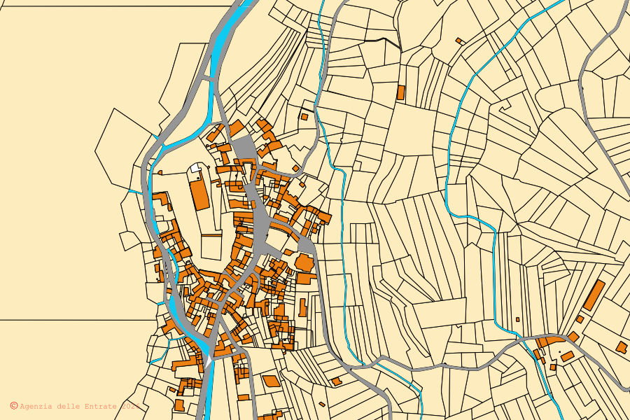 Mappa catastale del centro di Baldissero Canavese: particelle e fabbricati, cartografia Agenzia delle Entrate