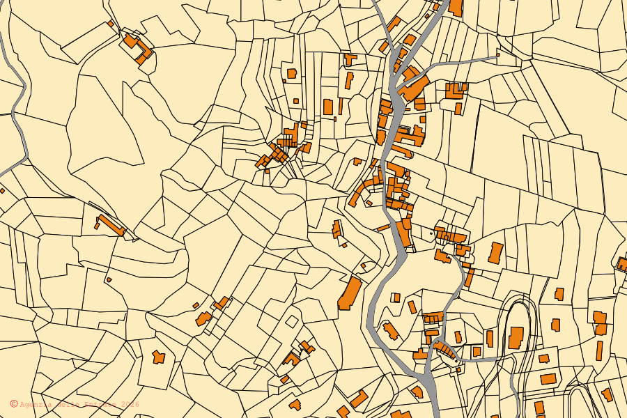Mappa catastale del centro di Baldissero Torinese: particelle e fabbricati, cartografia Agenzia delle Entrate