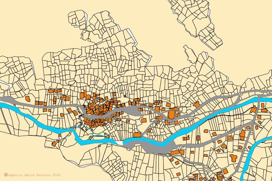 Mappa catastale del centro di Balme: particelle e fabbricati, cartografia Agenzia delle Entrate