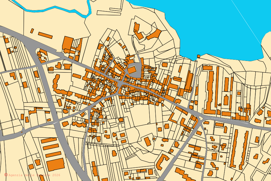 Mappa catastale del centro di Banchette: particelle e fabbricati, cartografia Agenzia delle Entrate