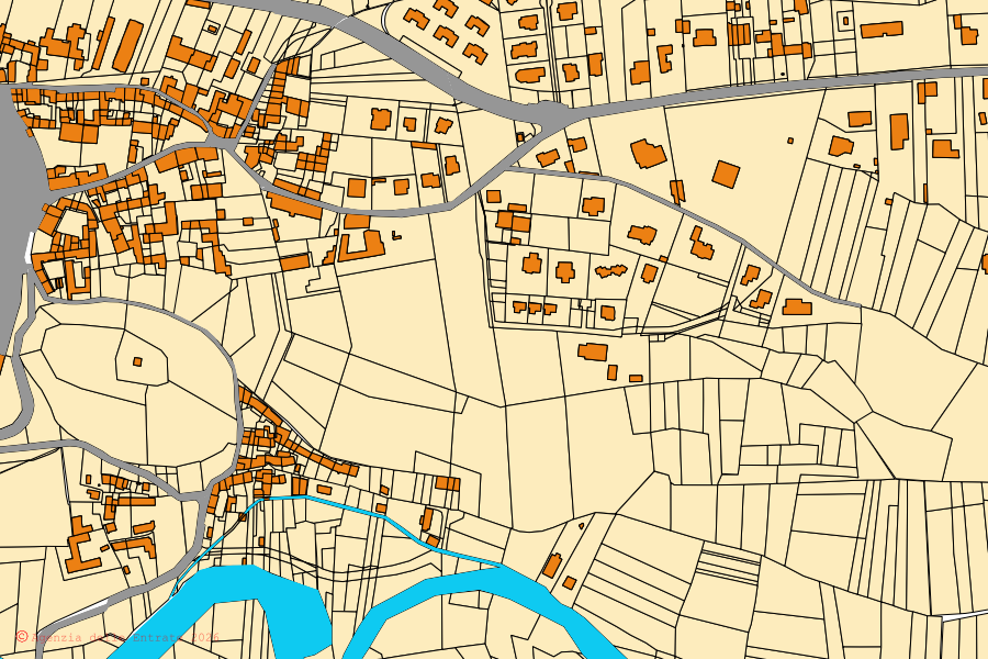 Mappa catastale del centro di Barbania: particelle e fabbricati, cartografia Agenzia delle Entrate