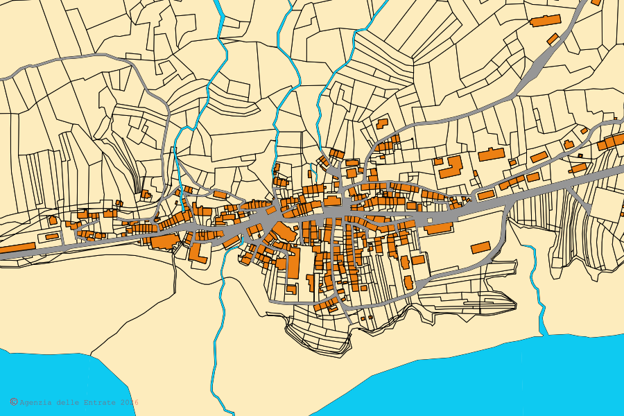 Mappa catastale del centro di Barcis: particelle e fabbricati, cartografia Agenzia delle Entrate