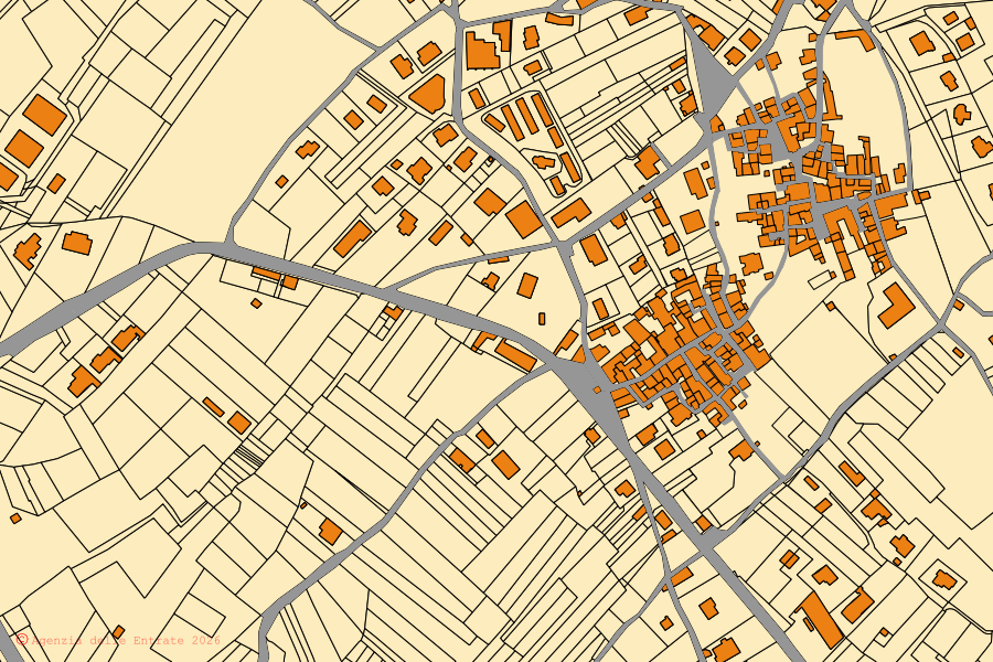 Mappa catastale del centro di Barete: particelle e fabbricati, cartografia Agenzia delle Entrate