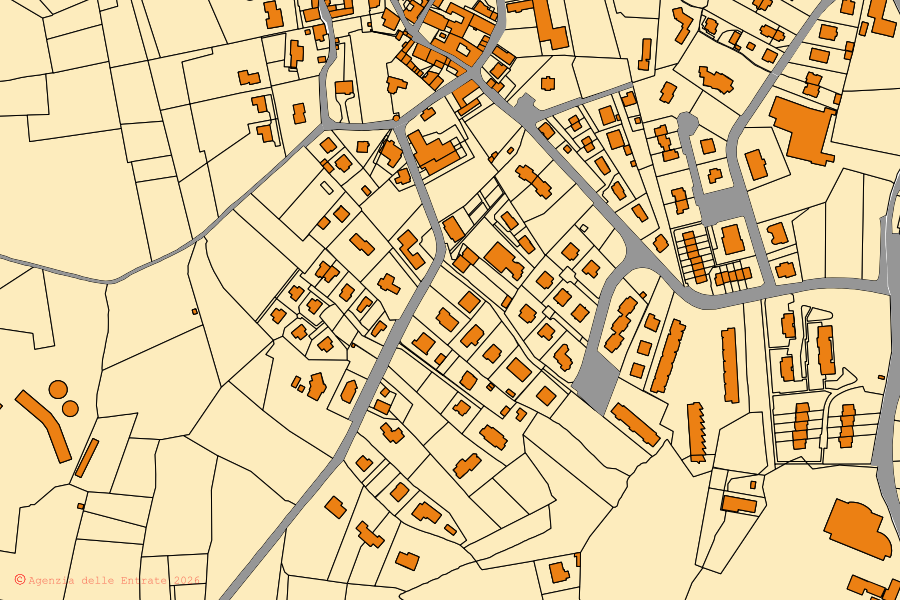 Mappa catastale del centro di Barzanò: particelle e fabbricati, cartografia Agenzia delle Entrate