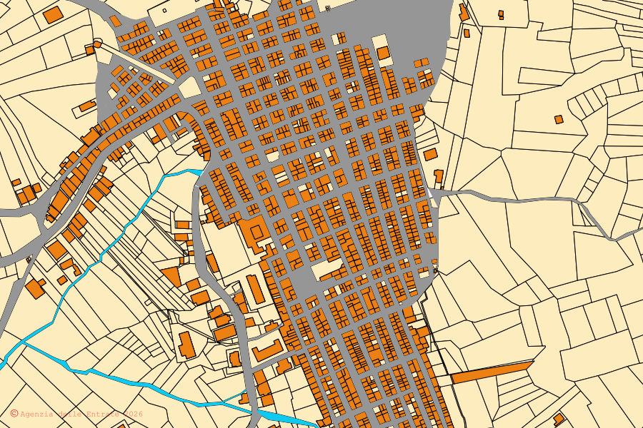 Mappa catastale del centro di Baucina: particelle e fabbricati, cartografia Agenzia delle Entrate