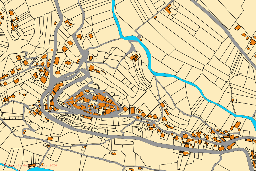 Mappa catastale del centro di Belmonte Castello: particelle e fabbricati, cartografia Agenzia delle Entrate