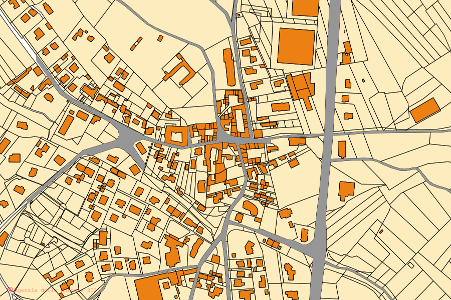 Mappa catastale del centro di Beregazzo con Figliaro: particelle e fabbricati, cartografia Agenzia delle Entrate