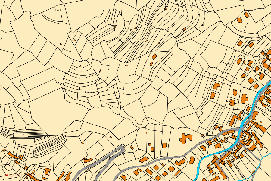 Mappa catastale del centro di Bernezzo: particelle e fabbricati, cartografia Agenzia delle Entrate