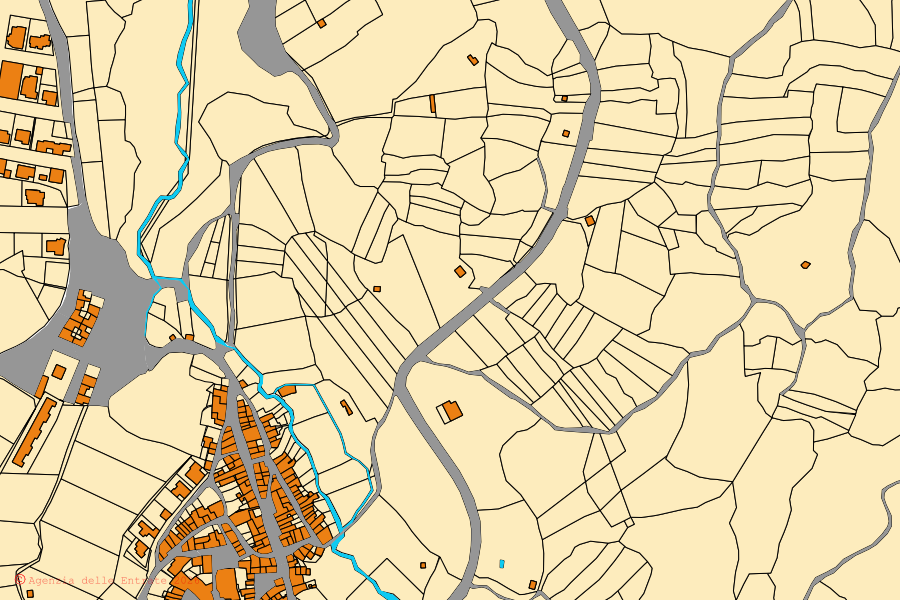 Mappa catastale del centro di Bessude: particelle e fabbricati, cartografia Agenzia delle Entrate