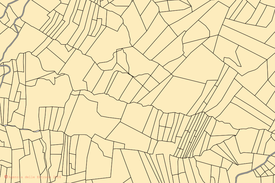 Mappa catastale del centro di Bettola: particelle e fabbricati, cartografia Agenzia delle Entrate
