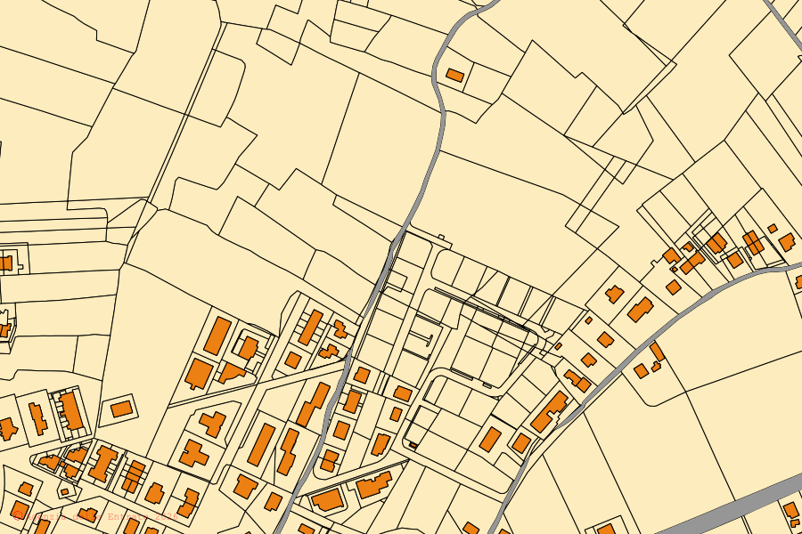 Mappa catastale del centro di Bevagna: particelle e fabbricati, cartografia Agenzia delle Entrate
