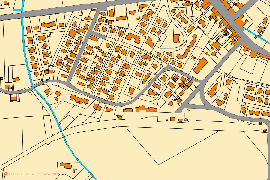 Mappa catastale del centro di Bevilacqua: particelle e fabbricati, cartografia Agenzia delle Entrate