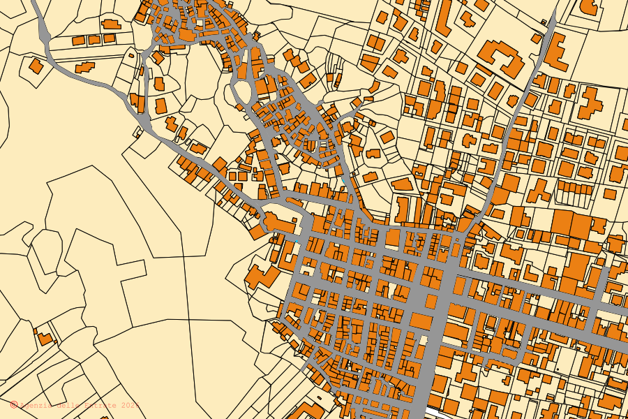 Mappa catastale del centro di Bianco: particelle e fabbricati, cartografia Agenzia delle Entrate